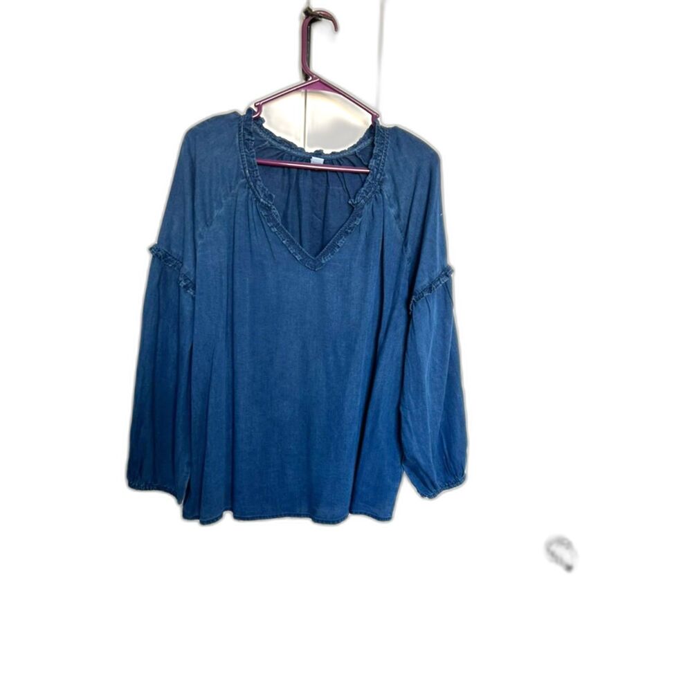 OLD NAVY Denim Chambray Balloon Sleeve Blouse Women's Size M